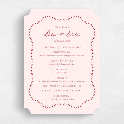 Pink Ticket Wedding Program - Jemima
