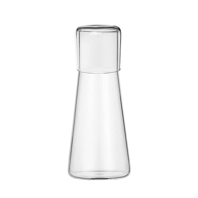 Bedside Water Carafe with Glass, ZISION Clear Night Water Carafe with Tumbler Glass, Nightstand Carefe for Bathroom,Glass Water Tea Pitcher with Cup Set（30 OZ/850ml）