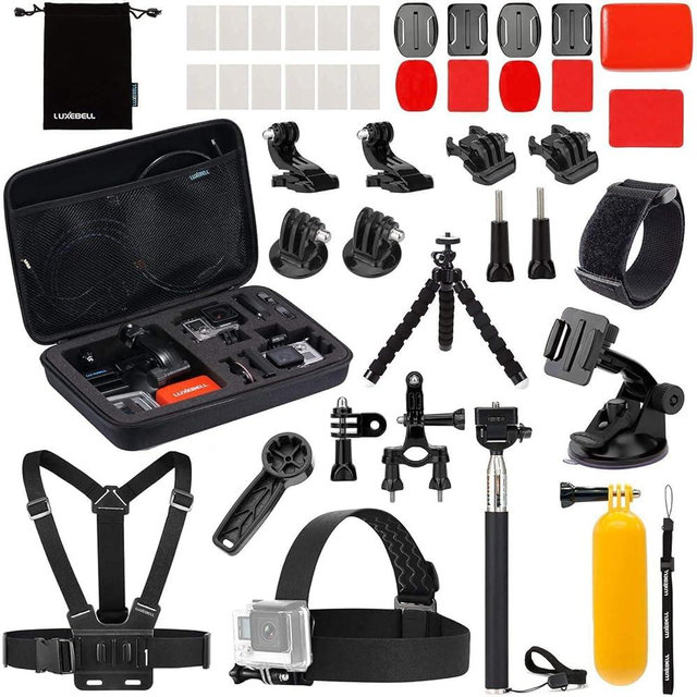 Luxebell Action Camera Accessory Kit for GoPro Hero Black Silver 12 11 10 9 8 7 6 5 4 Session Max Akaso Xiaomi Accessories Tripod Head Chest Bike Mount With Case