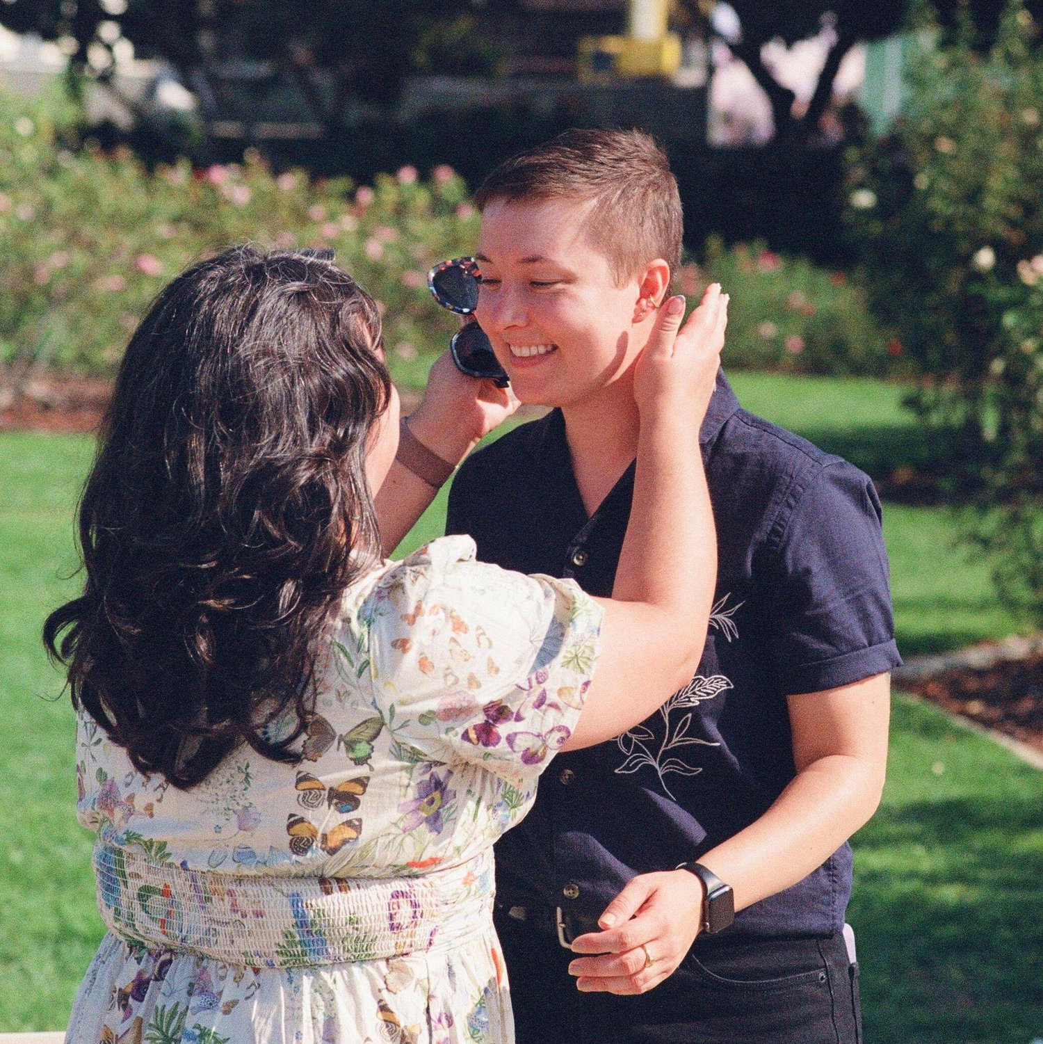 Buddy proposing to Andrina in the USC Expo Park Rose Garden