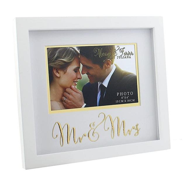 Oaktree Gifts Wooden Mr & Mrs Photo Frame with Gold Print 6 x 4