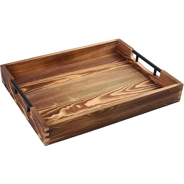 LotFancy Large Ottoman Tray for Living Room, 17x13'' Wood Serving Tray with Handles, Home Décor for Coffee Table, Sofa, 2 Coasters Included