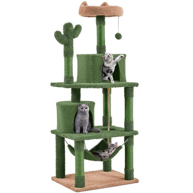 Yaheetech 62in Cactus Cat Tree Multi Level Cat Tower Activity Center Large Cat Condo w/Scratching Posts & Hammock & Dangling Ball, Cat Furniture for Indoor Cats