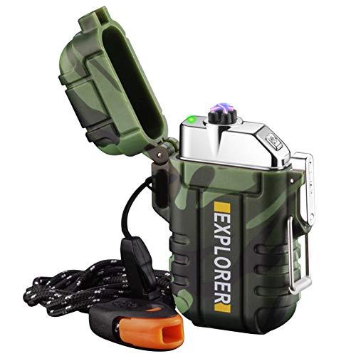 Plasma Lighter Waterproof Windproof Arc Lighter USB Rechargeable Electric Lighters with Emergency Whistle for Hiking,Outdoor,Adventure,Survival Tactical
