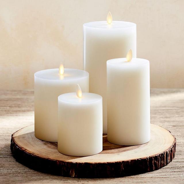 Premium Flickering Flameless Wax Pillar Candle, White - Mix set of 4 - 3X3, 3X6, 4X4.5, 4X8