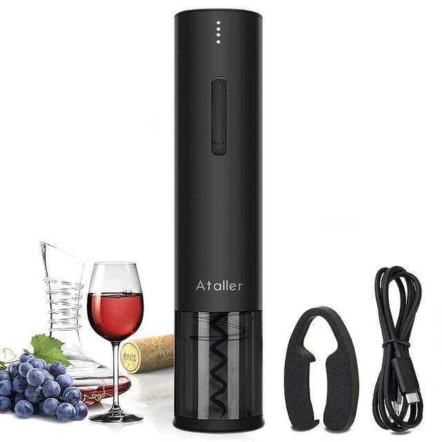 Ataller Electric Wine Bottle Openers, Rechargeable Electric Automatic Wine Corkscrews with Foil Cutter and USB Charging Cable, Black