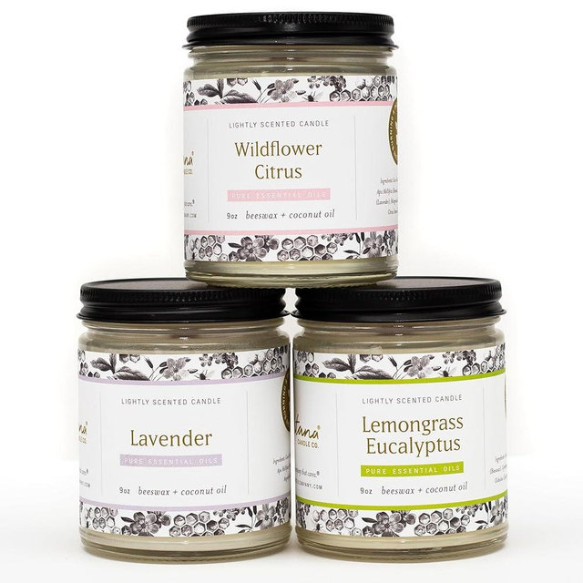 Fontana Candle Company - Spring Candle Bundle | 3 Lightly Scented Candle 9 oz | Made from Beeswax and Coconut Oil | Pure Essential Oil | Wood Wick | Non Toxic Clean Burn (3 Pack)