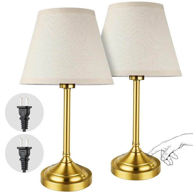 LEDIKON Touch Control Gold Table Lamps Set of 2, 3-Way Dimmable Bedside Lamps with LED Bulbs for Nightstands Bedroom Living Room Office