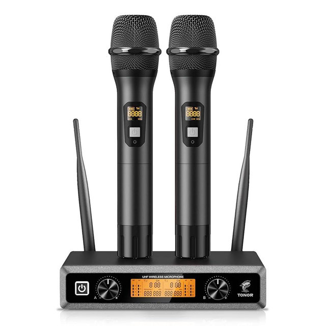 TONOR Wireless Microphone System, Professional Metal Cordless Karaoke Microphones, Handheld Dynamic Mic Set with Receiver for Party, Meeting, KTV, Church, DJ, Wedding, Singing, 200ft, TW820 Black