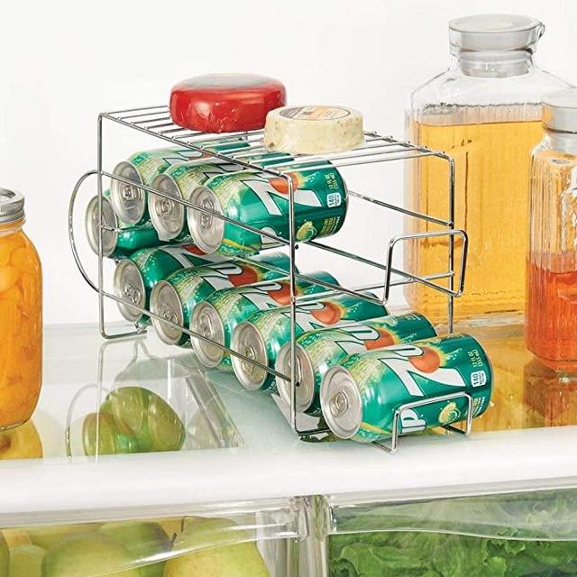 mDesign 2-Tier Metal Wire Standing Pop/Soda and Food Can Dispenser Storage Rack Organizer with Top Shelf for Kitchen Pantry, Countertop, Cabinet - Holds 12 Cans - Chrome