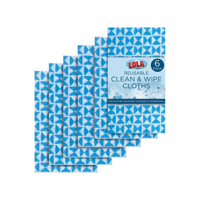 LOLA Clean & Wipe Cloths, 6 Pack, Handy Wipes Comparable, Extra Large Cloth is 22" x 12", Reusable & Washable, Unscented, Super Absorbent