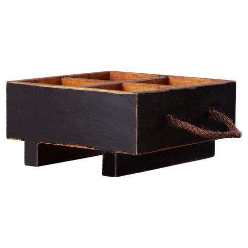 Ira Distressed Square Milk Crate with Rope Handles -- BLACK