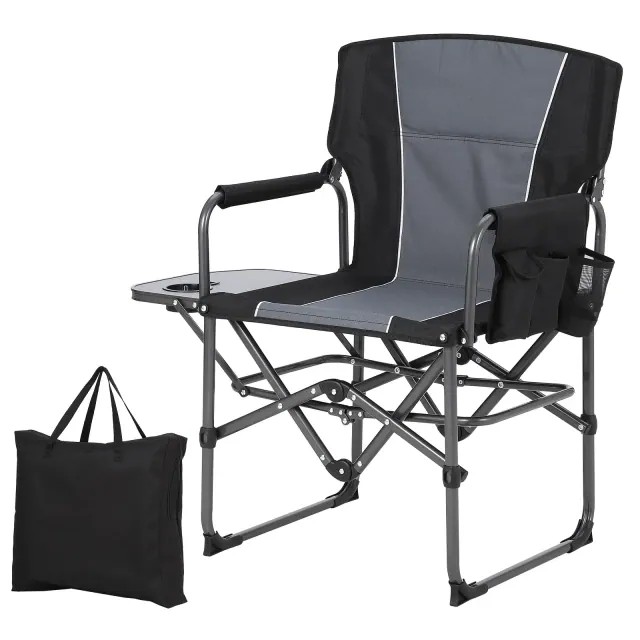 Compact Directors Outdoor Portable Camp Chair - Garvee: Foldable Steel Frame, Armrests, with storage bag
