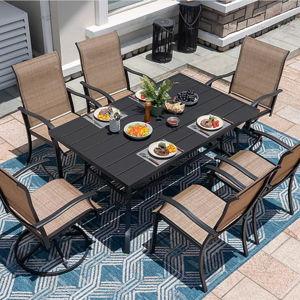 Lowes - Nuu Garden 7 -Piece Black Patio Dining Set with 6 Brown Stationary and Motion Chairs