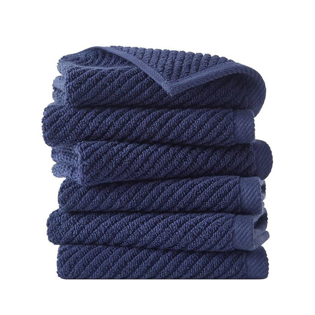 Madison Park 6-Piece Towel Washcloths Set for Bathroom 13" x 13" Diagonal Ribbed, Navy - 100% Cotton Soft Quick Dry & Absorbent Gift | Zero Twist, 500 GSM, Oeko-TEX, Hotel Quality