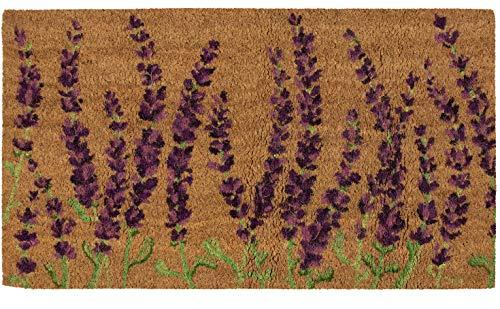 Juvale Coco Coir Door Mat – Welcome Mat Front Doormat Rugs with PVC Anti-Slip Backing for Home Indoor Outdoor Floor Entrance - Beautiful Lavender Plants Design, Brown, 30 x 17.2 x 0.5 Inches