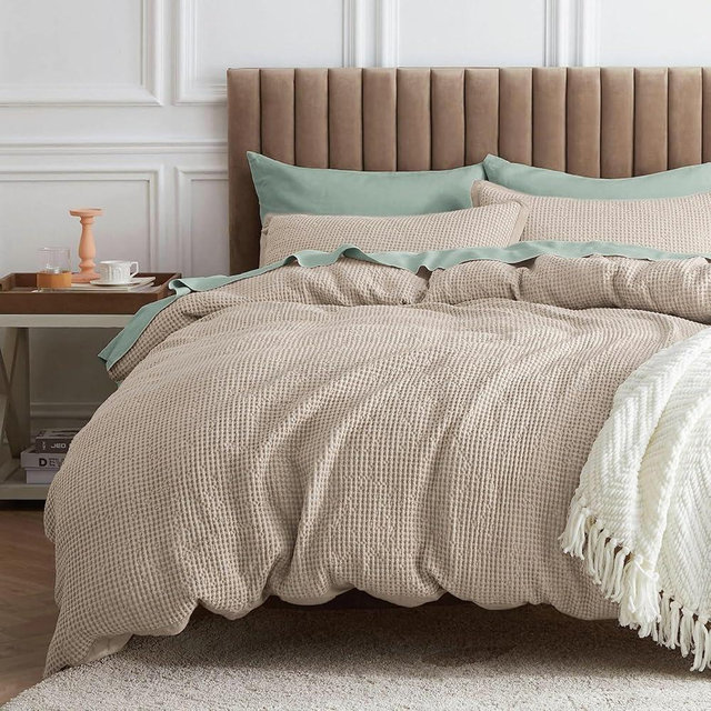 Bedsure Waffle Comforter Set California King, Khaki Soft Cotton Bedding, Waffle Weave Bed Set, 3 Pieces, 1 Comforter (104"x96") and 2 Pillow Shams, Premium Cotton Cover with Polyester Fill