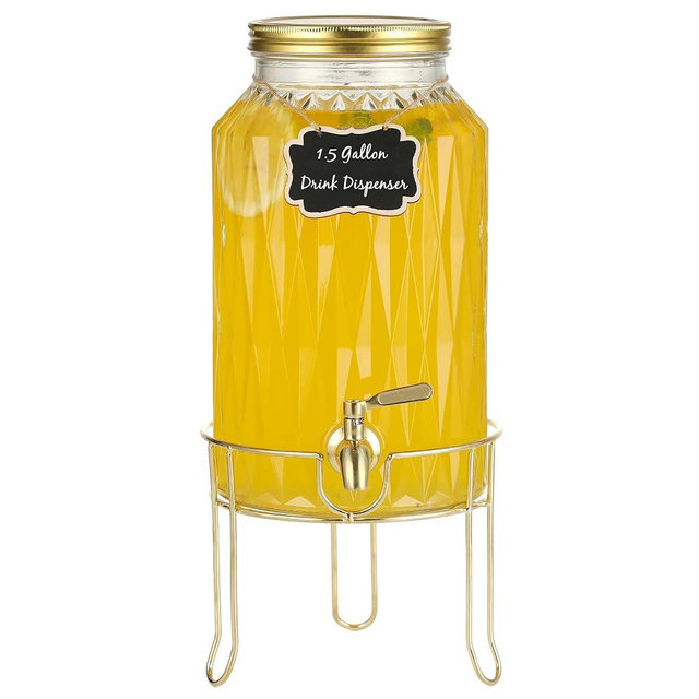 1.5 Gallon Glass Drink Dispenser with Stand Stainless Steel Waterproofing Spigot and Lid, Glass Drink Dispensers for Parties, Water Beverage Dispenser, Laundry Detergent Dispenser