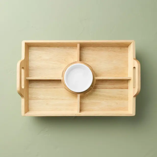 11"x16" Wood Serving Tray with Ceramic Bowl Insert Brown/Cream - Hearth & Hand™ with Magnolia
