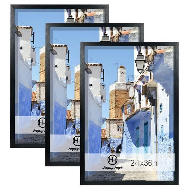 HappyHapi 24x36 Poster Frame, Black Picture Frame MDF Wood with Polished Plexiglass 24x36 Frame for for Wall Gallery, Vertically and Horizontally Display Posters/Paintings and Artworks(3 Pack)