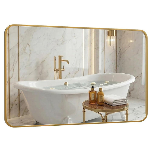 Pocetry 30x48 Inch Oversized Matte Gold Bathroom Vanity Mirrors | Flush Mount Deep Set Metal Wall Mirror for Over Sink | HD Shatterproof Glass, Rustproof | 1 Pack