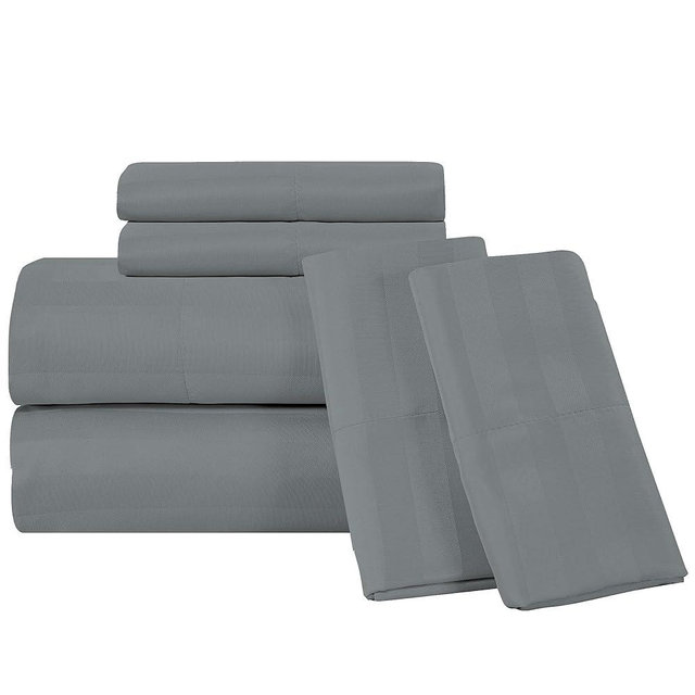 ROYALE LINENS 300 Thread Count 100% Long Staple Combed Cotton Sheet Set - 6 Piece Queen Bed Sheets - 1 Fitted, 1 Flat, 4 Pillow Cases -Soft Cool & Crisp Sheet Set (Queen, Monument)