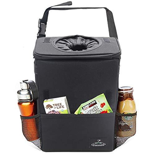 Freesooth Car Garbage Can,Waterproof Weighted Car Trash Can with Flip Open Lid and Storage Pockets Collapsible Hanging Car Trash Bag