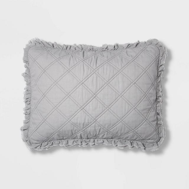 Standard Vintage Washed Ruffle Sham Light Gray - Threshold™