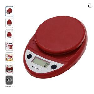 Escali Primo Digital Food Scale Multi-Functional Kitchen Scale and Baking Scale for Precise Weight Measuring and Portion Control, 8.5 x 6 x 1.5 inches, Warm Red