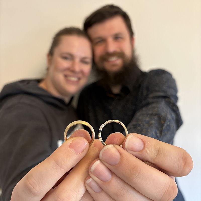 We made each other's wedding bands together at a jewelry-making workshop in the West Bottoms.