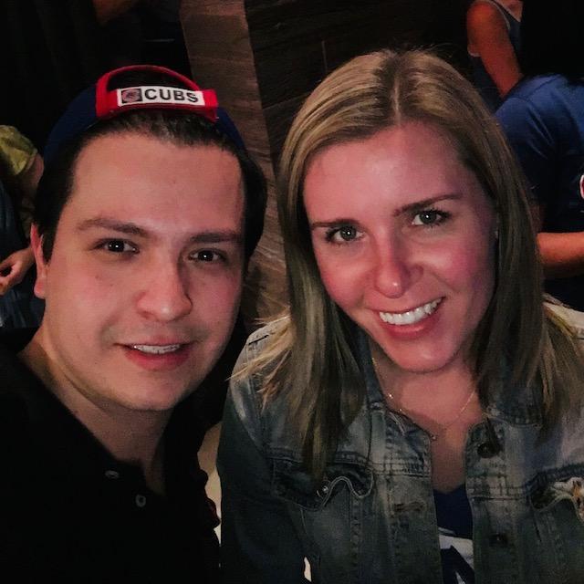 This was our first picture together, the night the Cubs won the World Series!

Esta fue la primera foto juntos. La noche que los Chicago Cubs ganaron la serie mundial de baseball.