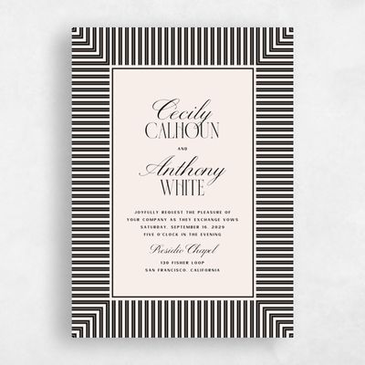 Beige Bordered Wedding Invitation - Connell Classic
