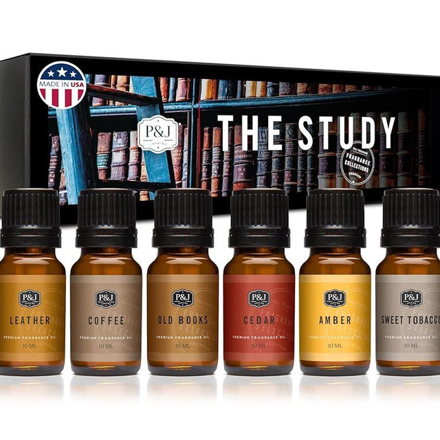 P&J Trading Fragrance Oil The Study Set | Leather, Coffee, Old Books, Cedar, Amber, Sweet Tobacco Candle Scents for Candle Making, Freshie, Soap Making Supplies, Diffuser Oil Scents