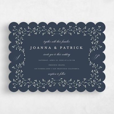Blue Scalloped Wedding Invitation - Ginevra Classic