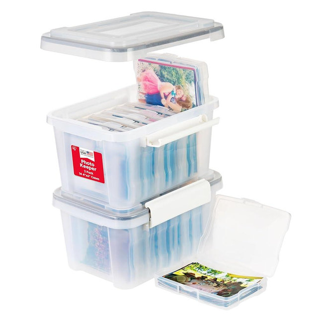 IRIS USA 4" x 6" |Made in USA| 2-Pack WeatherPro Photo Storage Box and Picture Containers, 7 Inner Cases for Tasks, Stickers, Ephemera, & Flashcards - Clear
