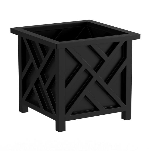 Square Planter Box- Black Lattice Container for Flowers Plants- Includes Bottom Insert- Outdoor Pot- Garden, Patio Porch Use by Pure Garden