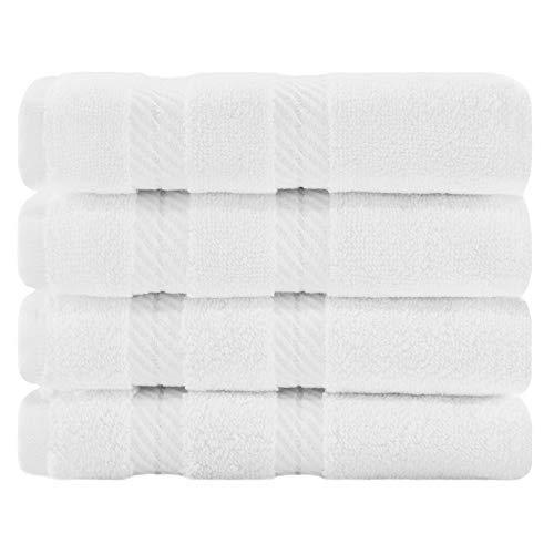 American Soft Linen Premium Turkish Genuine Cotton, Luxury Hotel Quality for Maximum Softness & Absorbency for Face, Hand, Kitchen & Cleaning (4-Piece Washcloth Set, Bright White)