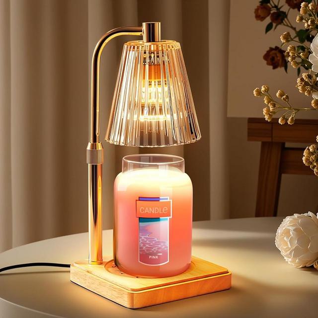 Marycele Candle Warmer Lamp with Timer for Yankee Candles, Adjustable Height Wax Melt Warmer for Scented Wax, Birthday Gifts for Mom Women, Vintage Amber Glass Lamp