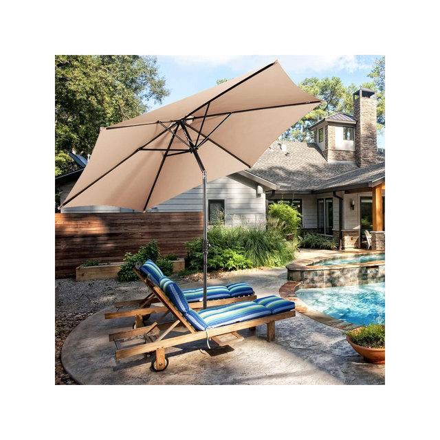 Costway 10FT Patio Umbrella 6 Ribs Market Steel Tilt W/Crank Outdoor Garden Beige