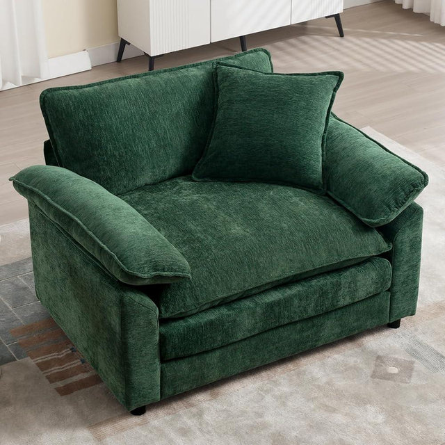 Linyuanwai Green Modern Oversized Chair, Comfy Chenille Accent Chair Large Upholstered Armchair with Extra Thick and Deep Seat Lounge Chair for Living Room,Bedroom,Apartment