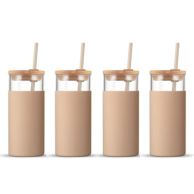 Tronco 20oz Glass Tumbler Straw Silicone Protective Sleeve Bamboo Lid - BPA Free