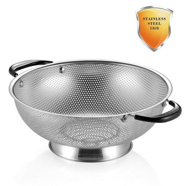 18/8 Stainless Steel Colander, Easy Grip Micro-Perforated 5-Quart Colander, Strainer with Riveted and Heat Resistant Handles, BPA Free, FDA Approved. Great For Pasta, Noodles, Vegetables and Fruits