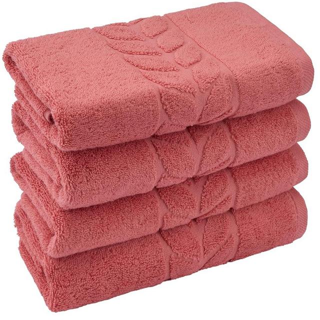BAGNO MILANO Organic Turkish Cotton Bath Towels, Hand Towels Luxury Jacquard Collection, Certified Organic Cotton Ultra Soft-Plush Towel Set (Coral Red, 4 Pcs Hand Towel Set)