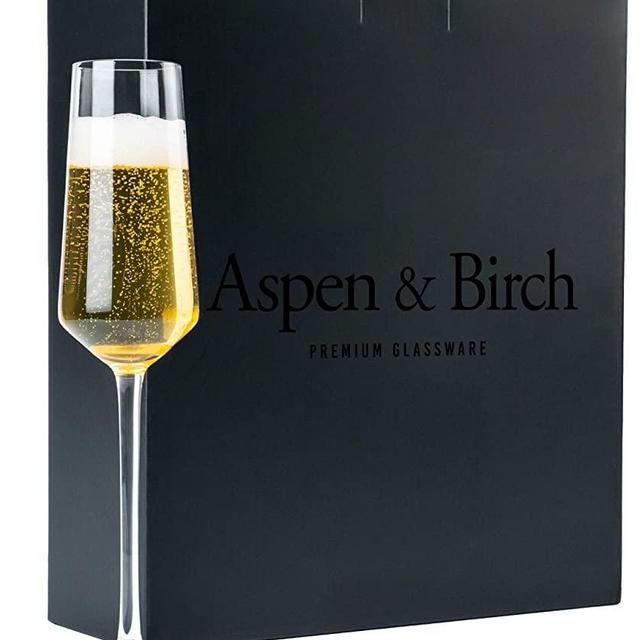 Aspen & Birch - Classic Champagne Flutes Set of 4 - Champagne Glasses - Mimosa Glasses, Premium Crystal Stemware, Clear, 6 oz, Hand Blown Glass Champagne Flutes - Hand Crafted by Artisans