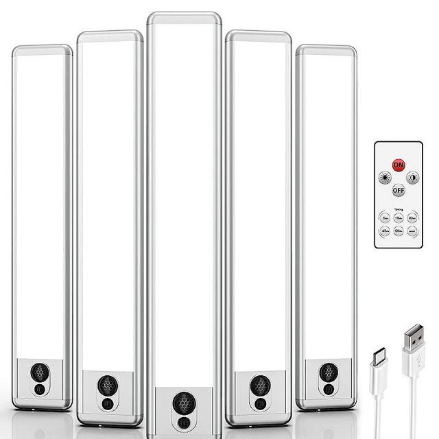 EZVALO Under Cabinet Lights, LED Closet Light Wireless USB Charging, Motion Sensor Lighting Indoor 5300K Dimmable Night Lights with Remote Control for Kitchen,Bedroom,Wardrobe,Hallway,Stairs (5 Pcs)
