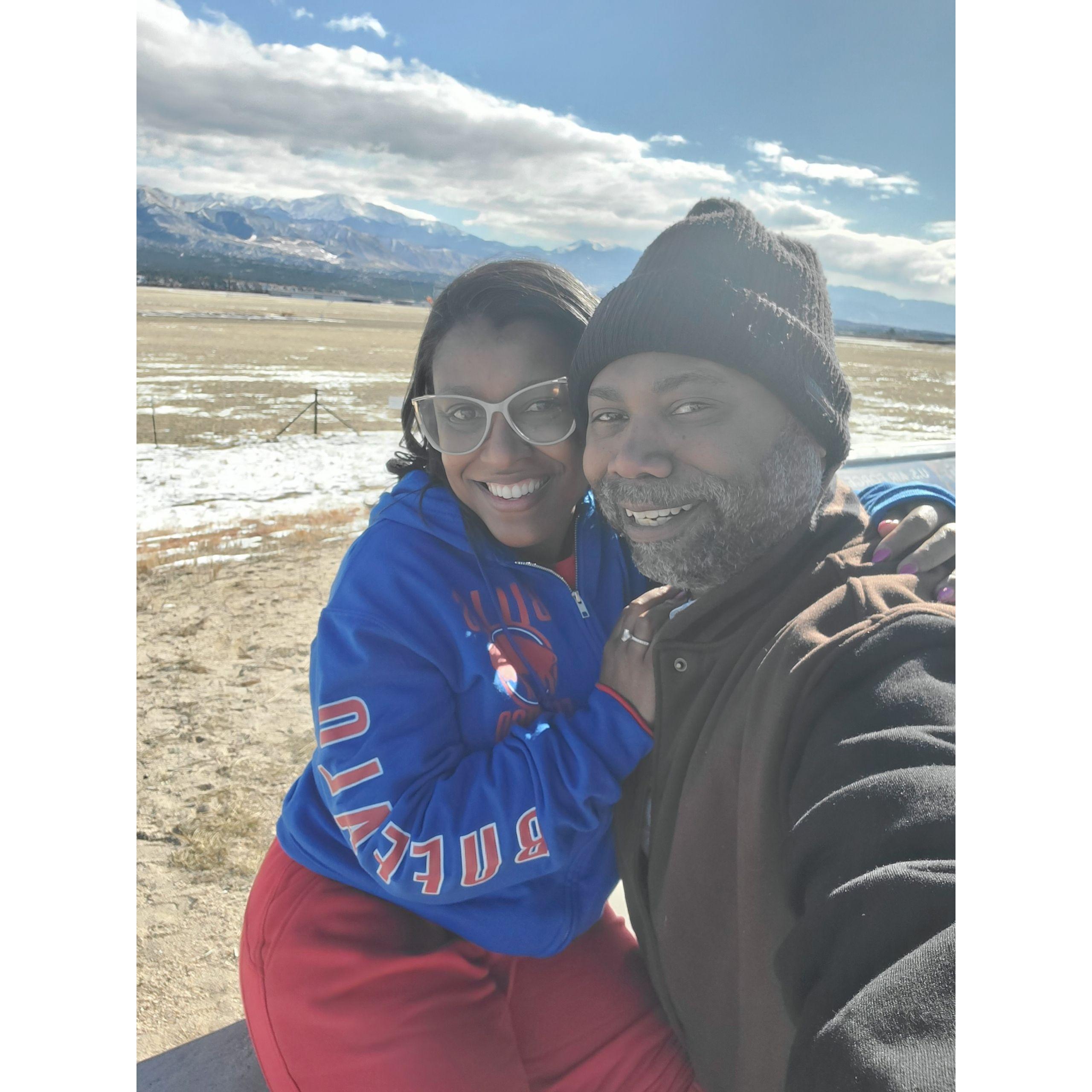 Visiting his family in Colorado shortly after getting engaged.