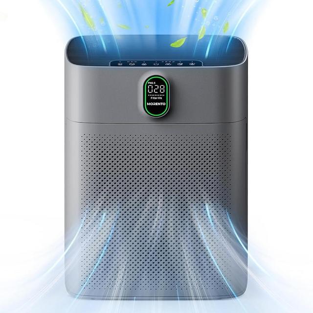 MORENTO Air Purifiers for Home Large Room Up to 1076 Sq Ft with PM 2.5 Display Air Quality Sensor, H13 True HEPA Filter Remove 99.97% of Pet Hair with Double-Sided Air Inlet, 24dB for Bedroom, Grey