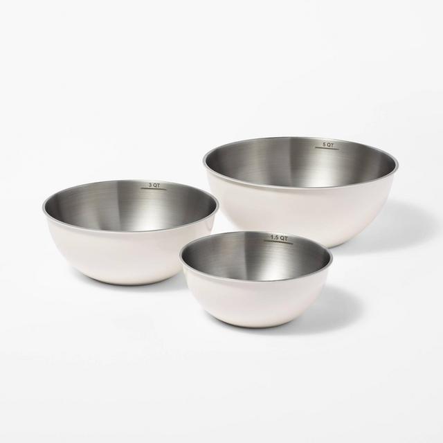 3pc Stainless Steel Non-Slip Mixing Bowls Cream - Figmint™