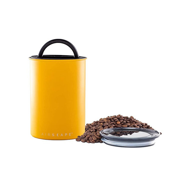 Airscape Stainless Steel Coffee Canister | Food Storage Container | Patented Airtight Lid | Push Out Excess Air Preserve Food Freshness (Medium, Matte Yellow)