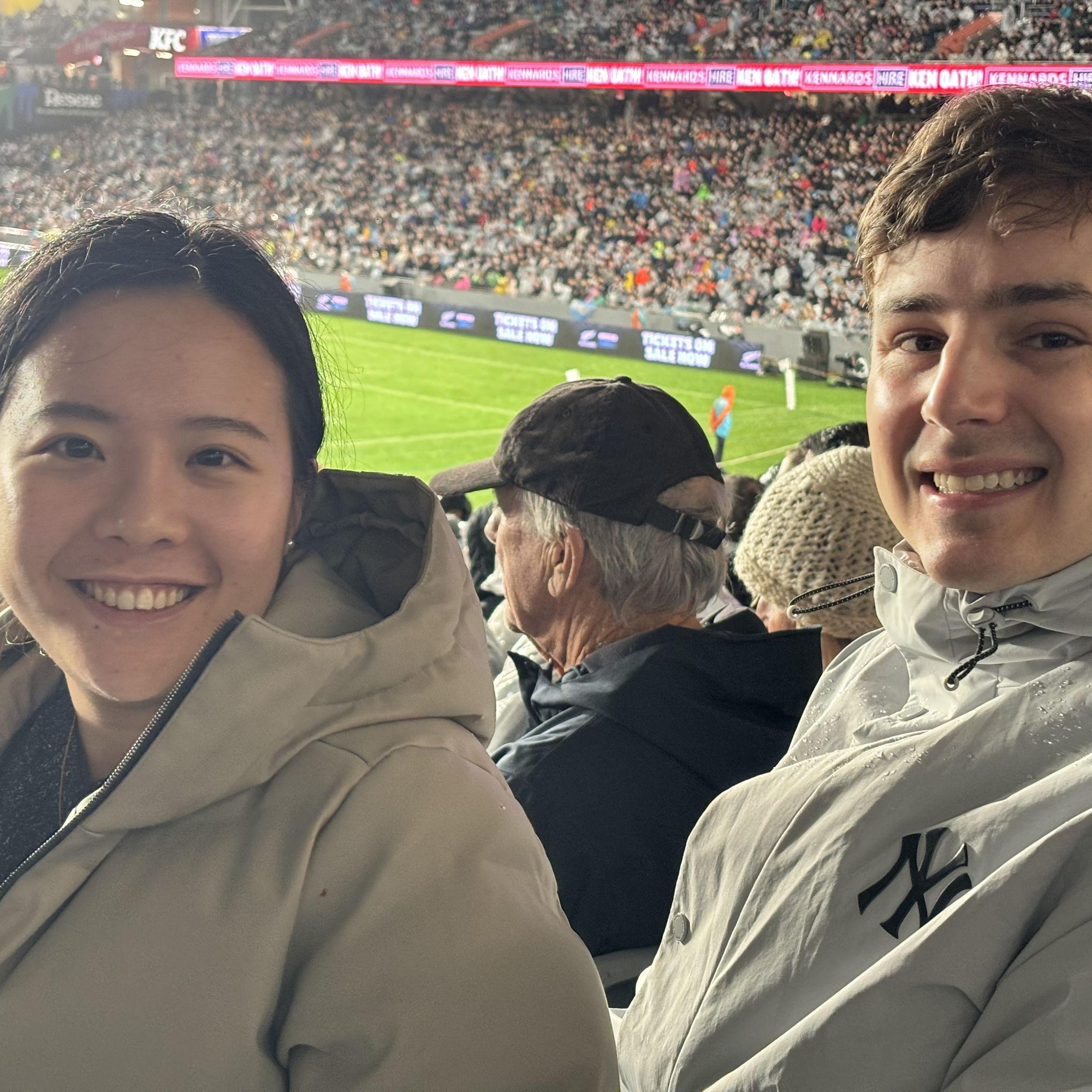 August 2024, Auckland - At Eden Park watching the All Blacks beat Argentina 42-10 for a 2024 Rugby Championship match and also extending their unbeaten streak at the venue to 50 consecutive tests.